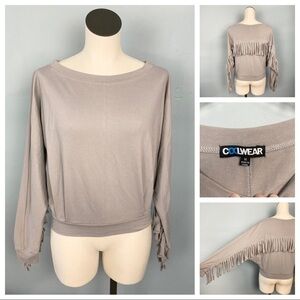 𝅺coolwear Fringe Accent Colman Sleeve Sweatshirt